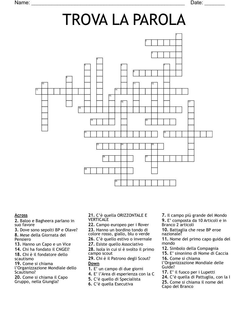 TROVA LA PAROLA Crossword