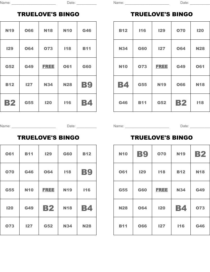 TRUELOVE'S BINGO