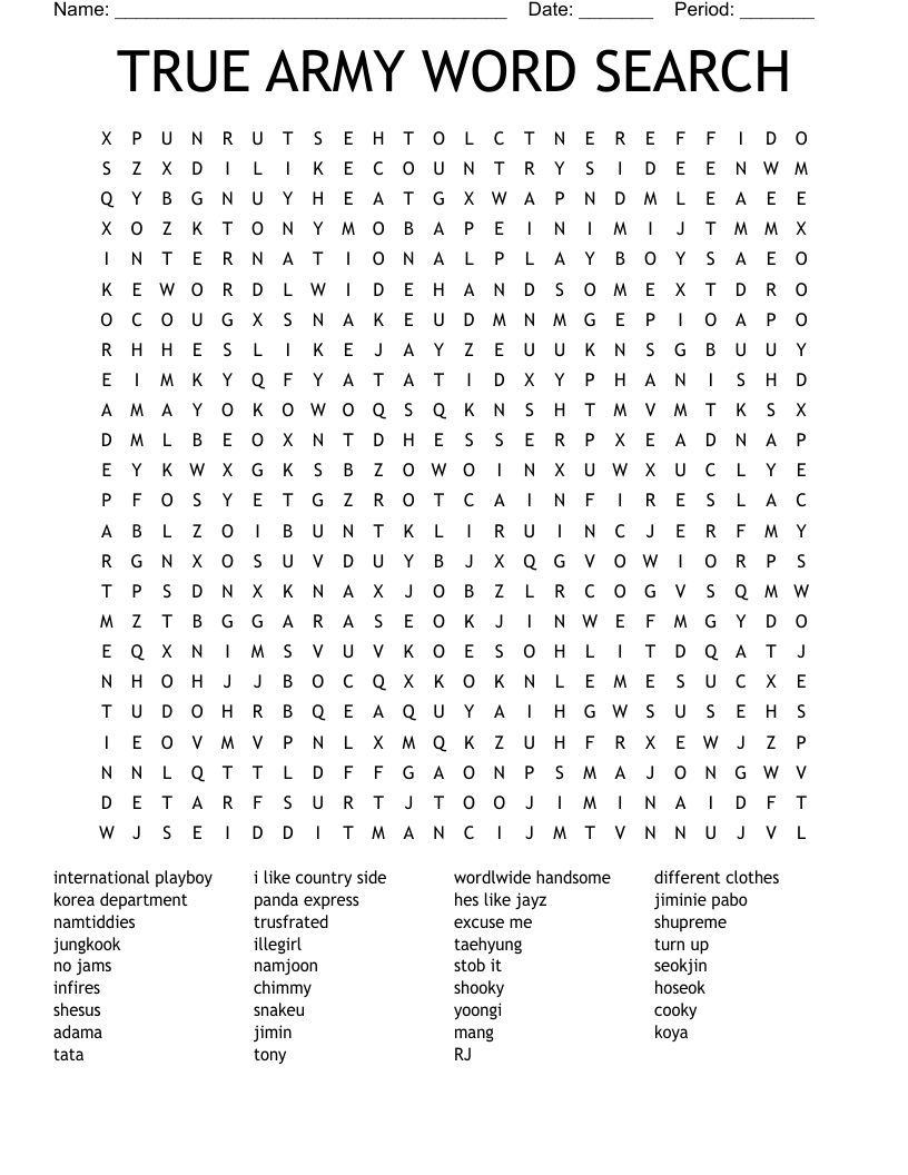 TRUE ARMY WORD SEARCH