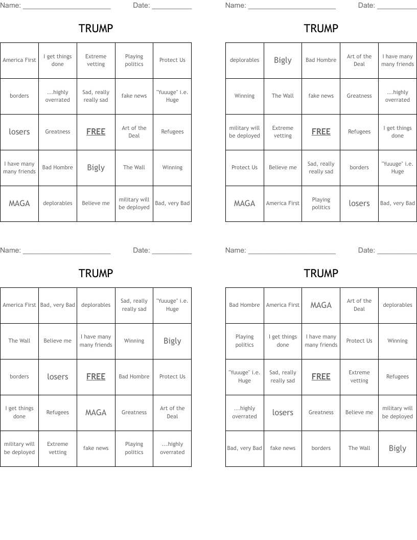 TRUMP Bingo Cards