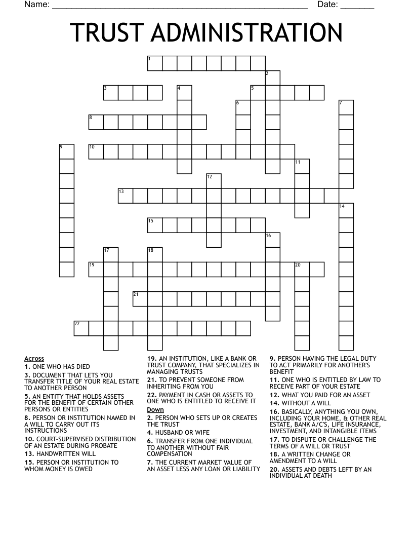 TRUST ADMINISTRATION Crossword