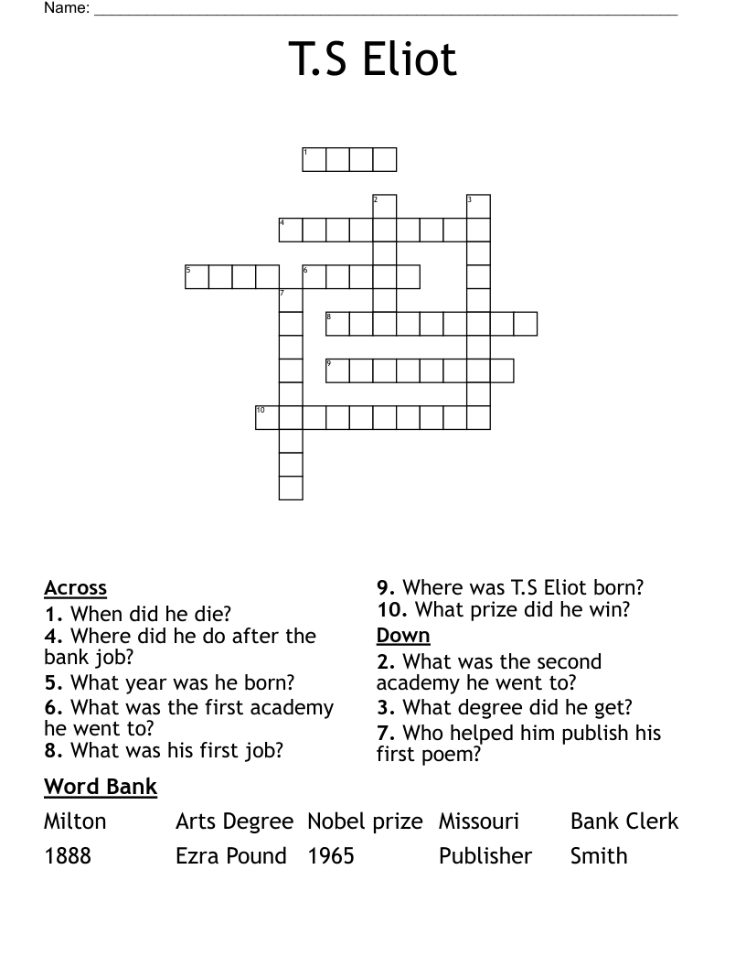 T.S Eliot Crossword