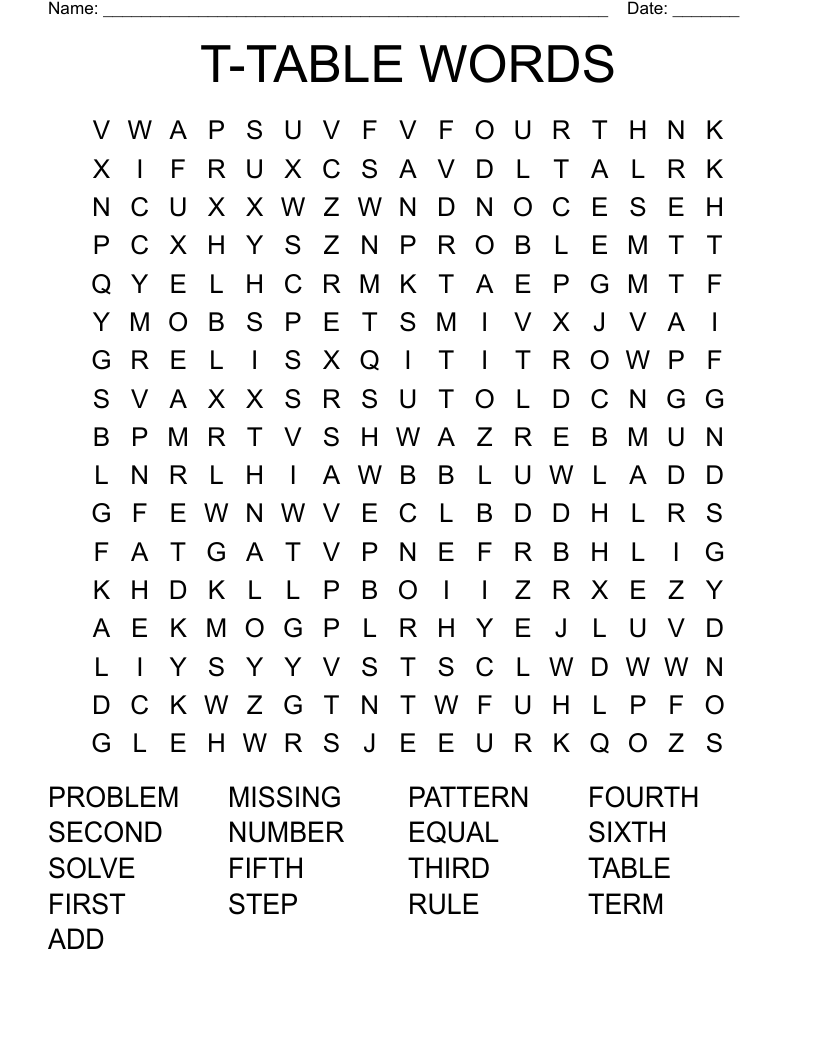 T-TABLE WORDS Word Search