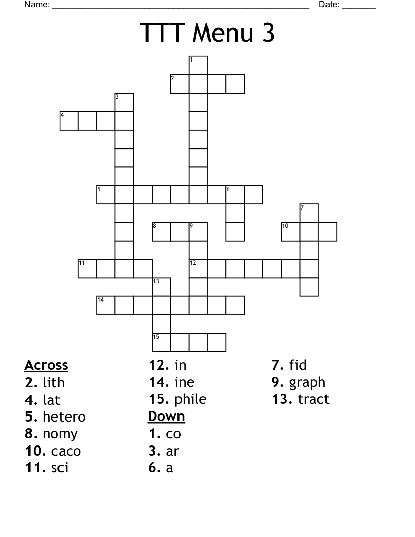 TTT Menu 3 Crossword