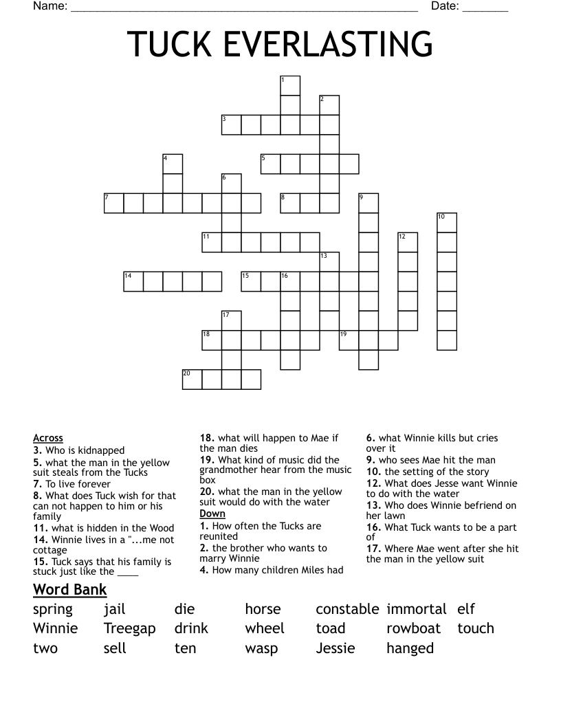 TUCK EVERLASTING Crossword