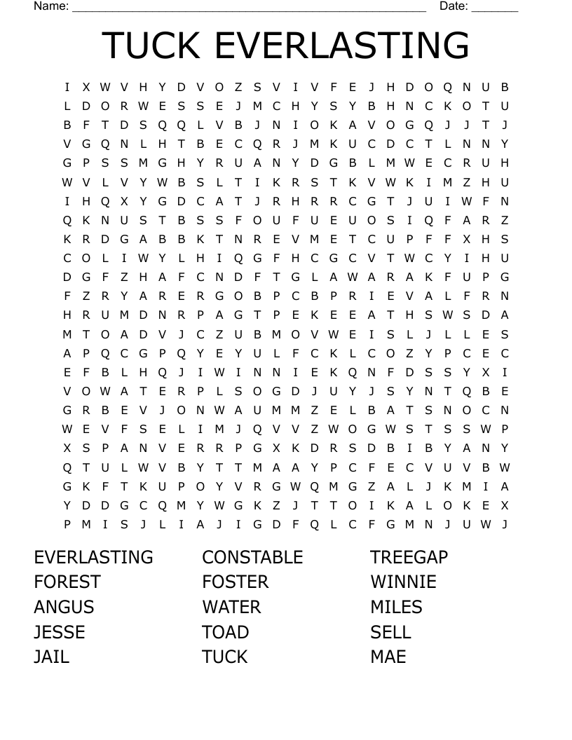 TUCK EVERLASTING Word Search