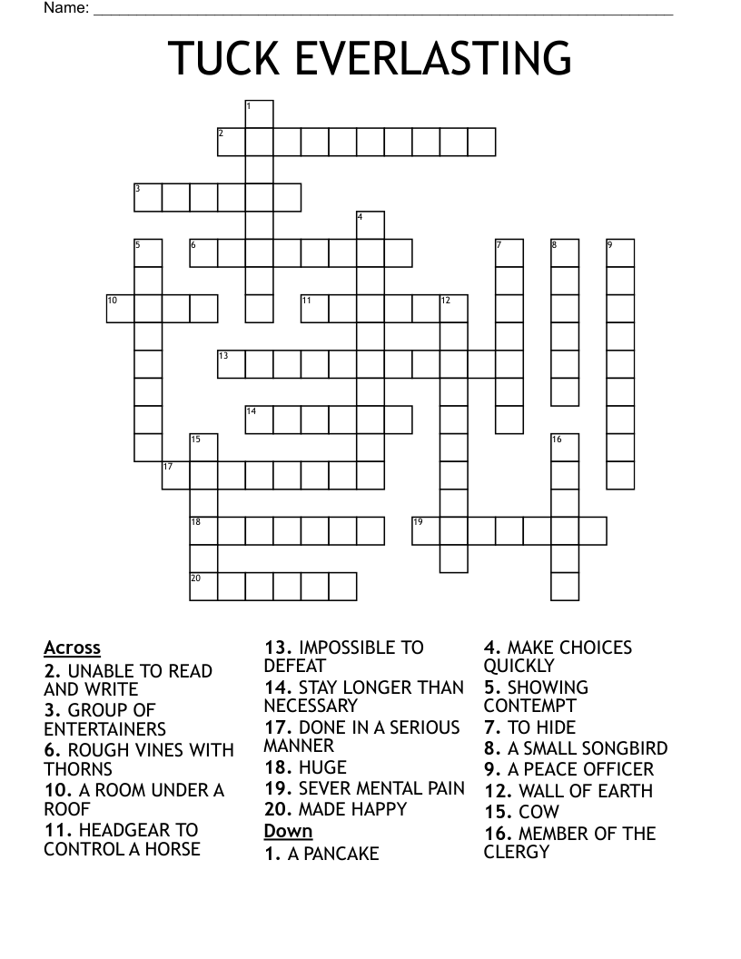 TUCK EVERLASTING Crossword