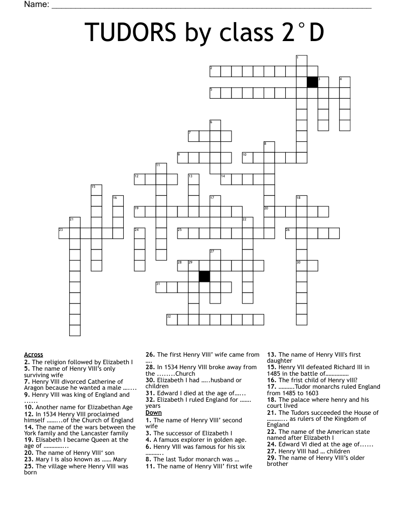 TUDORS by class 2°D Crossword