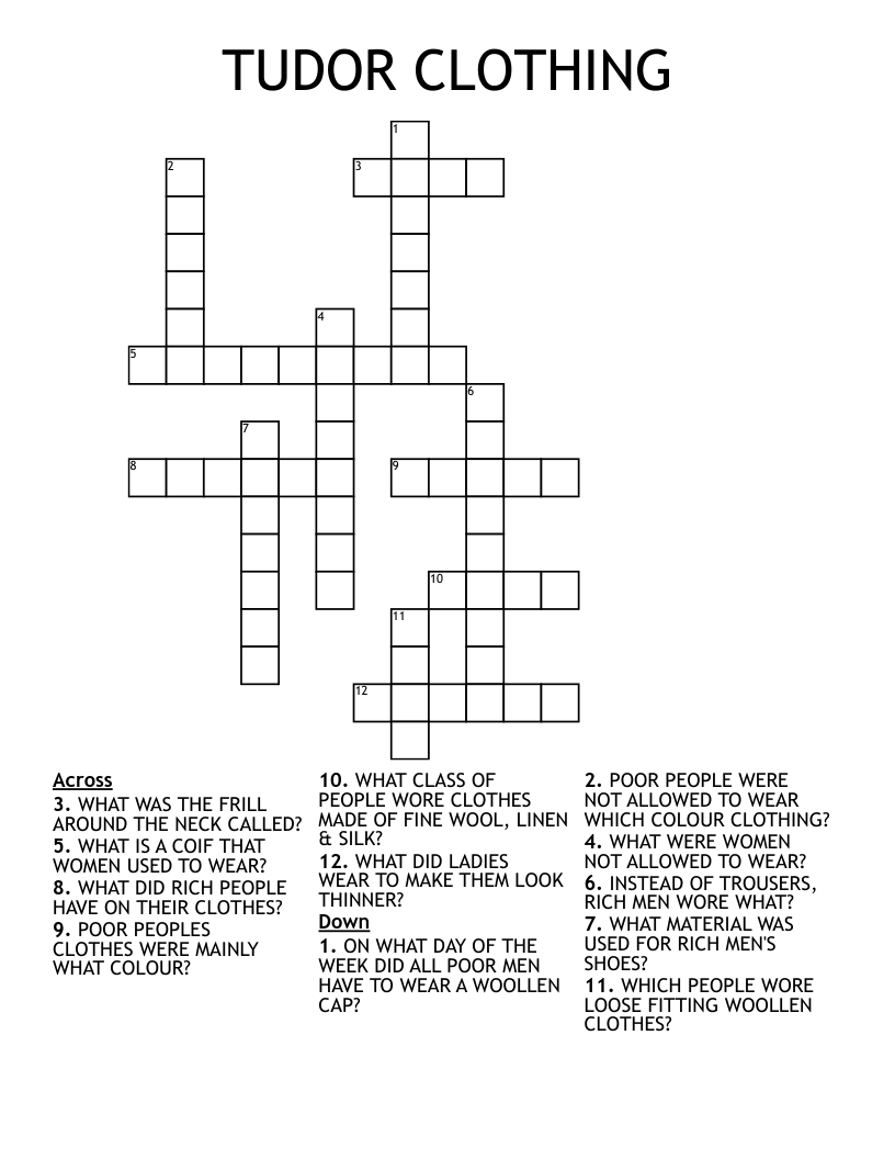 TUDOR CLOTHING Crossword