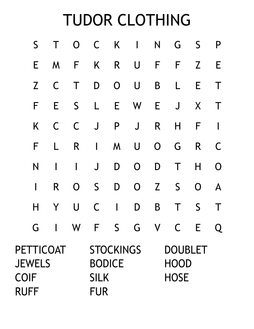 TUDOR CLOTHING Word Search