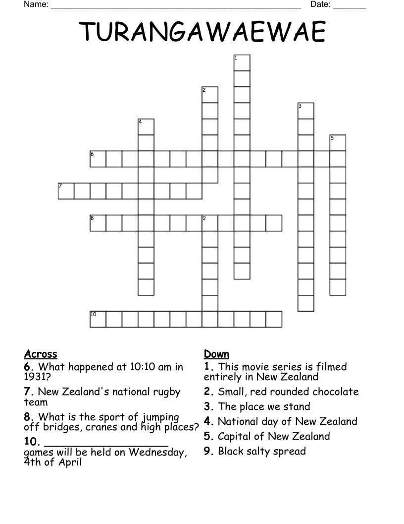 TURANGAWAEWAE Crossword