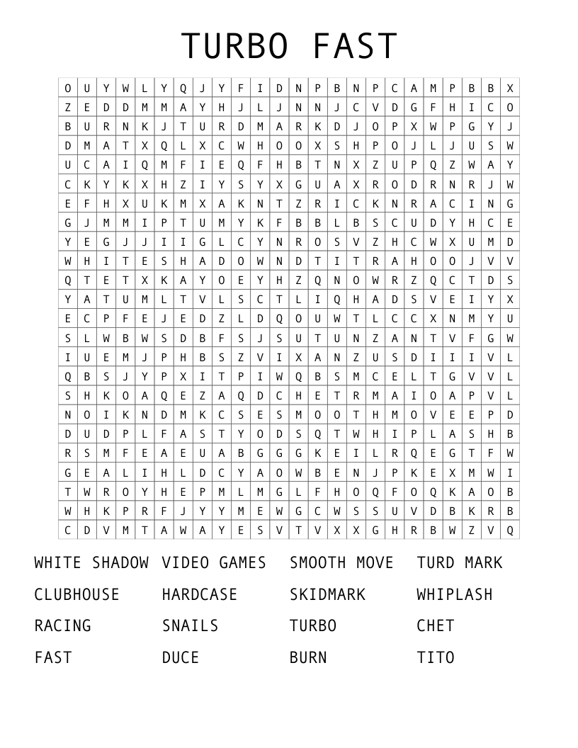 TURBO FAST  Word Search