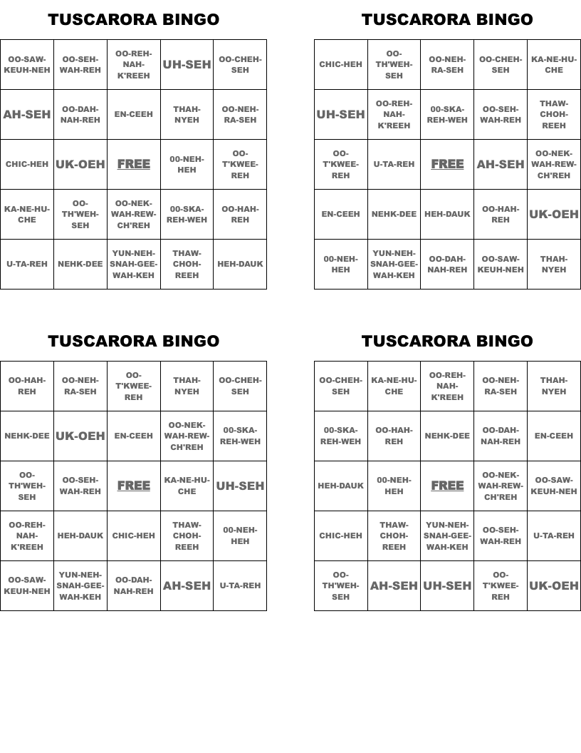 TUSCARORA BINGO 