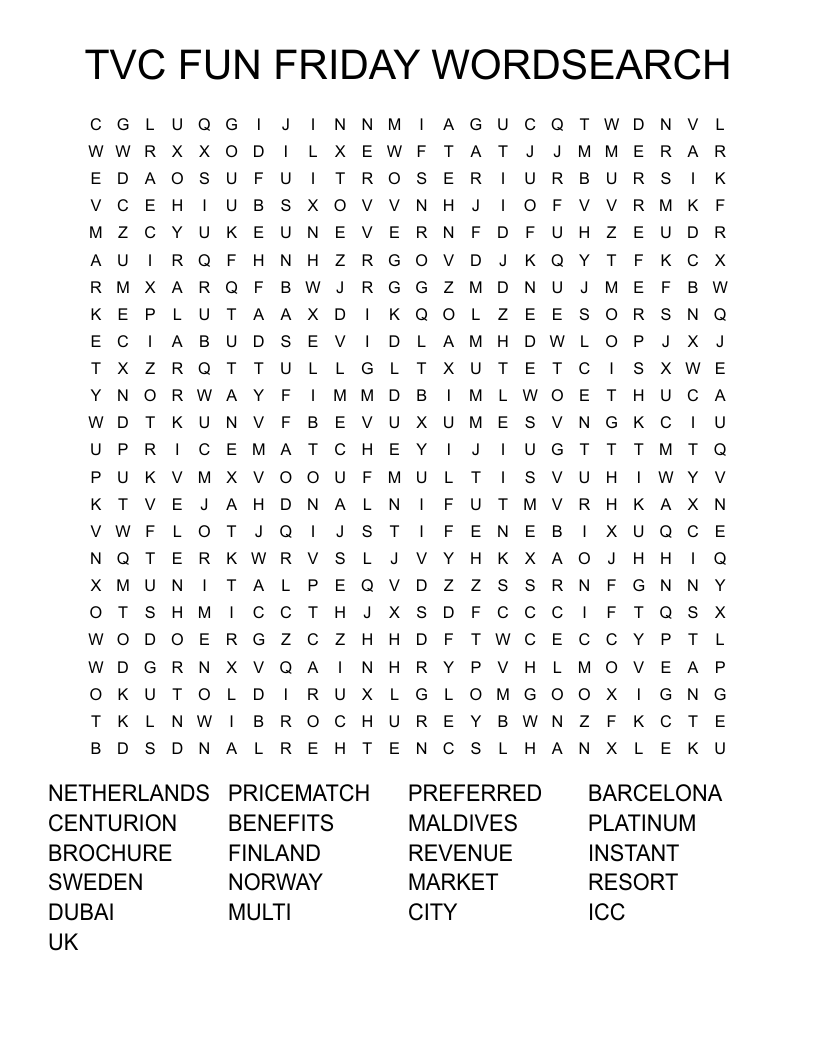 TVC FUN FRIDAY WORDSEARCH
