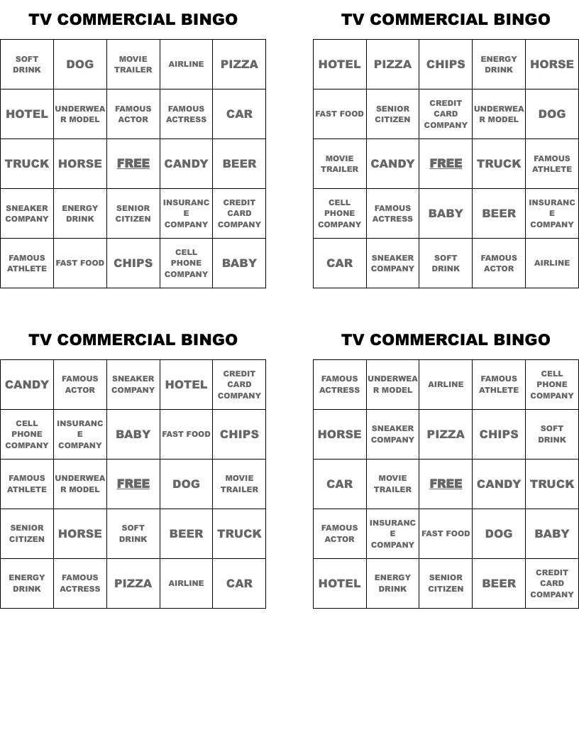 TV COMMERCIAL BINGO