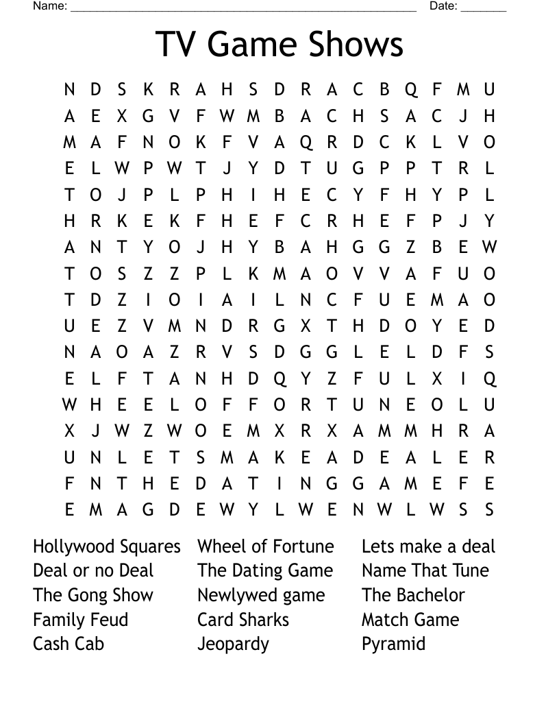TV Game Shows Word Search