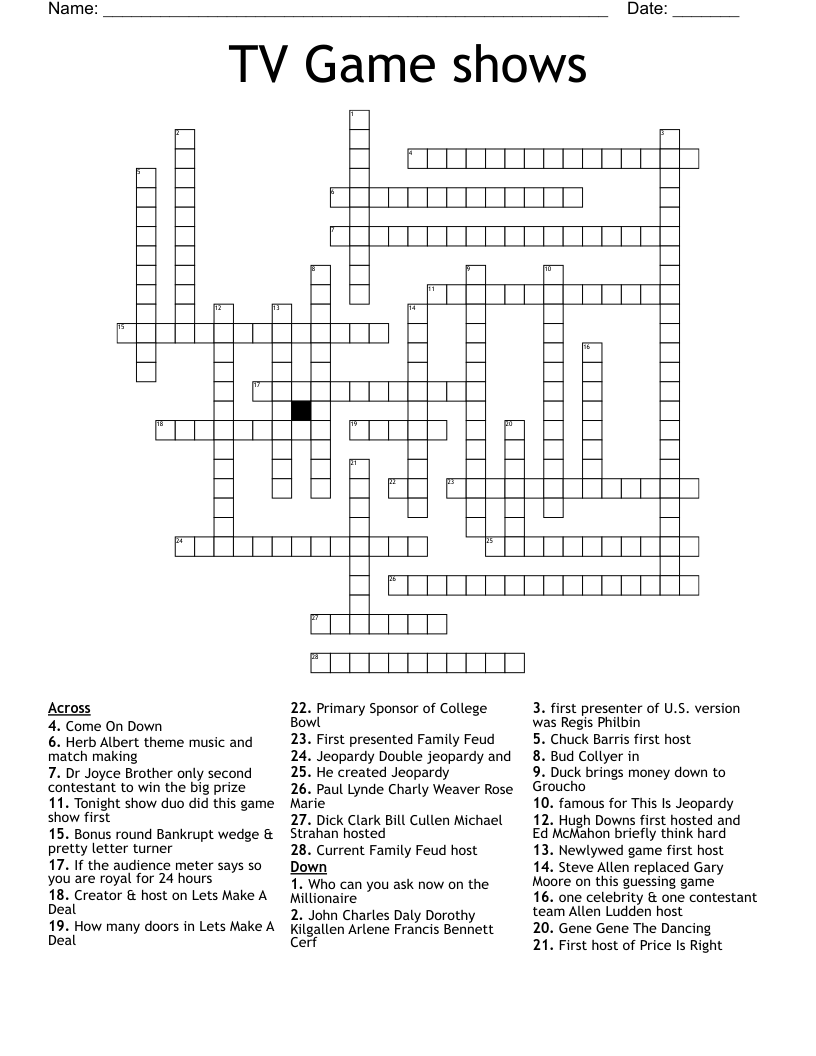 TV Game shows Crossword