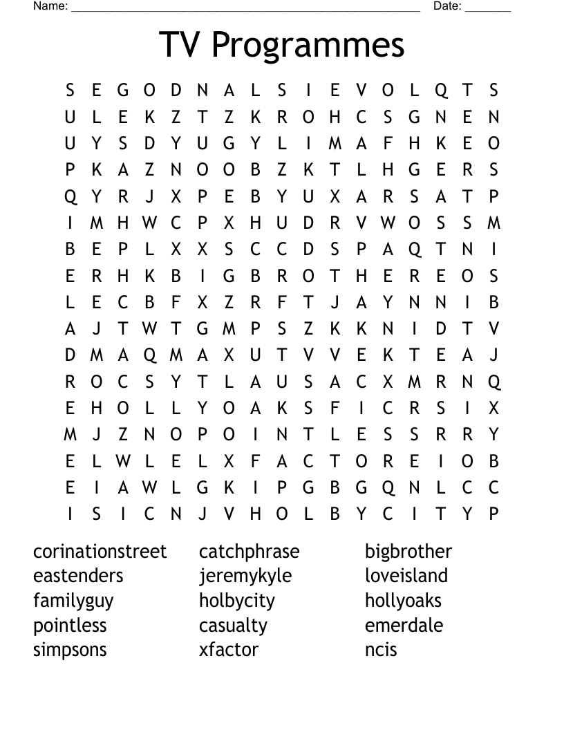 TV Programmes Word Search