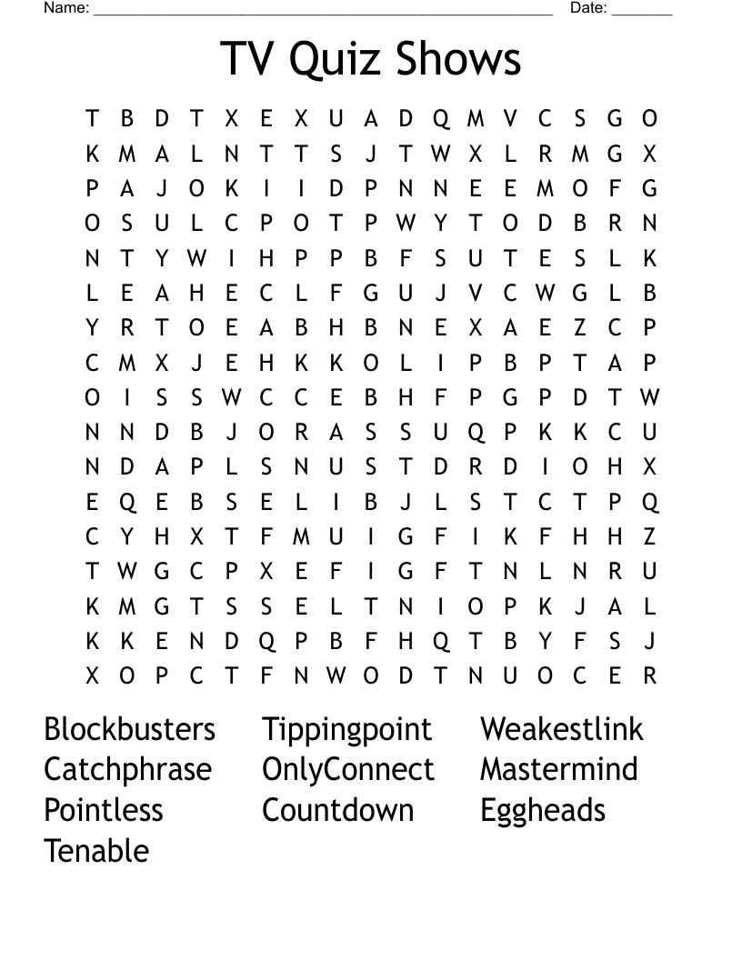 TV Quiz Shows Word Search