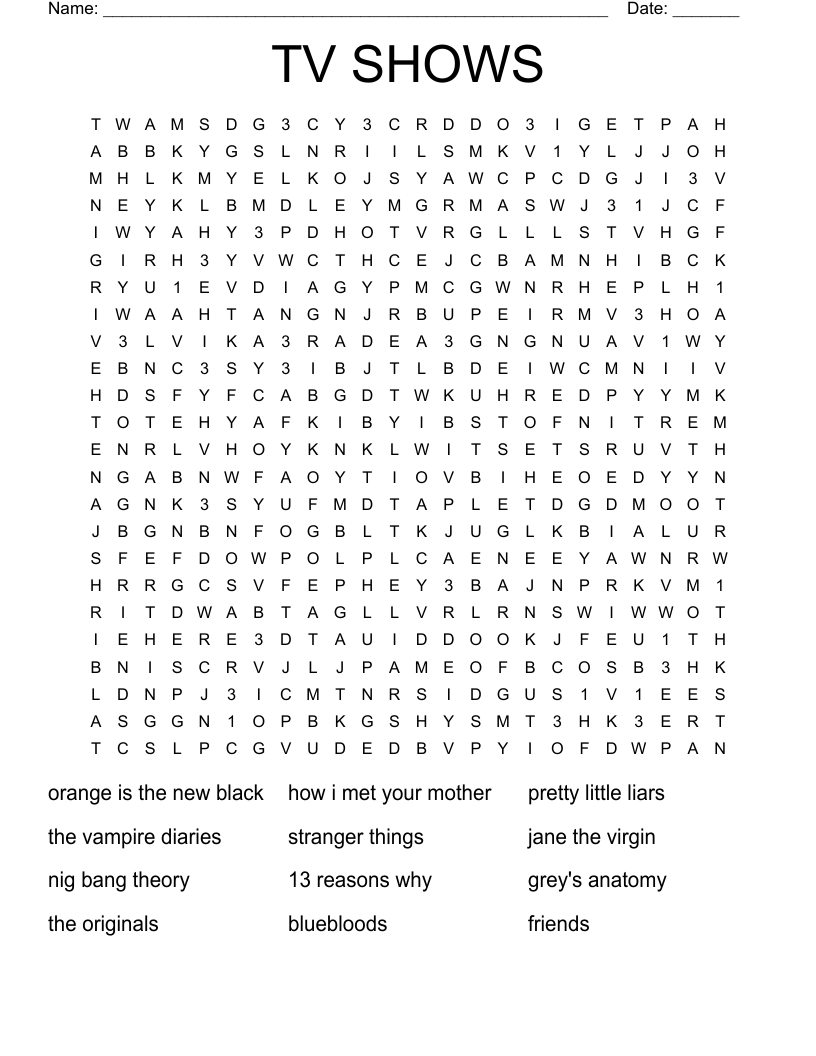TV SHOWS Word Search