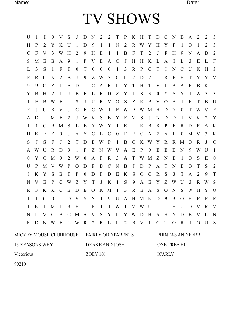 TV SHOWS Word Search