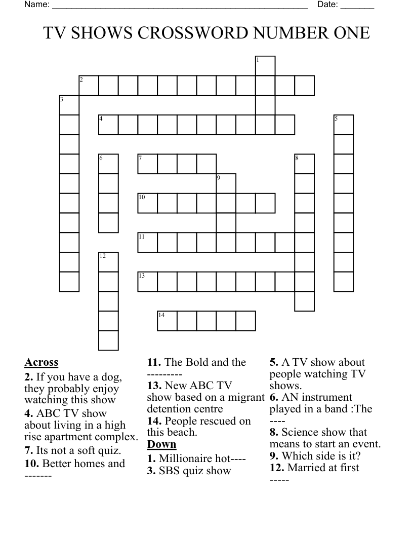 TV SHOWS CROSSWORD NUMBER ONE