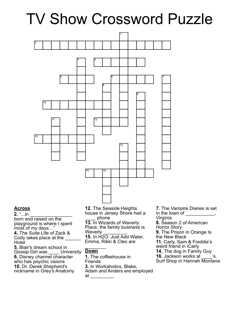 TV Show Crossword Puzzle