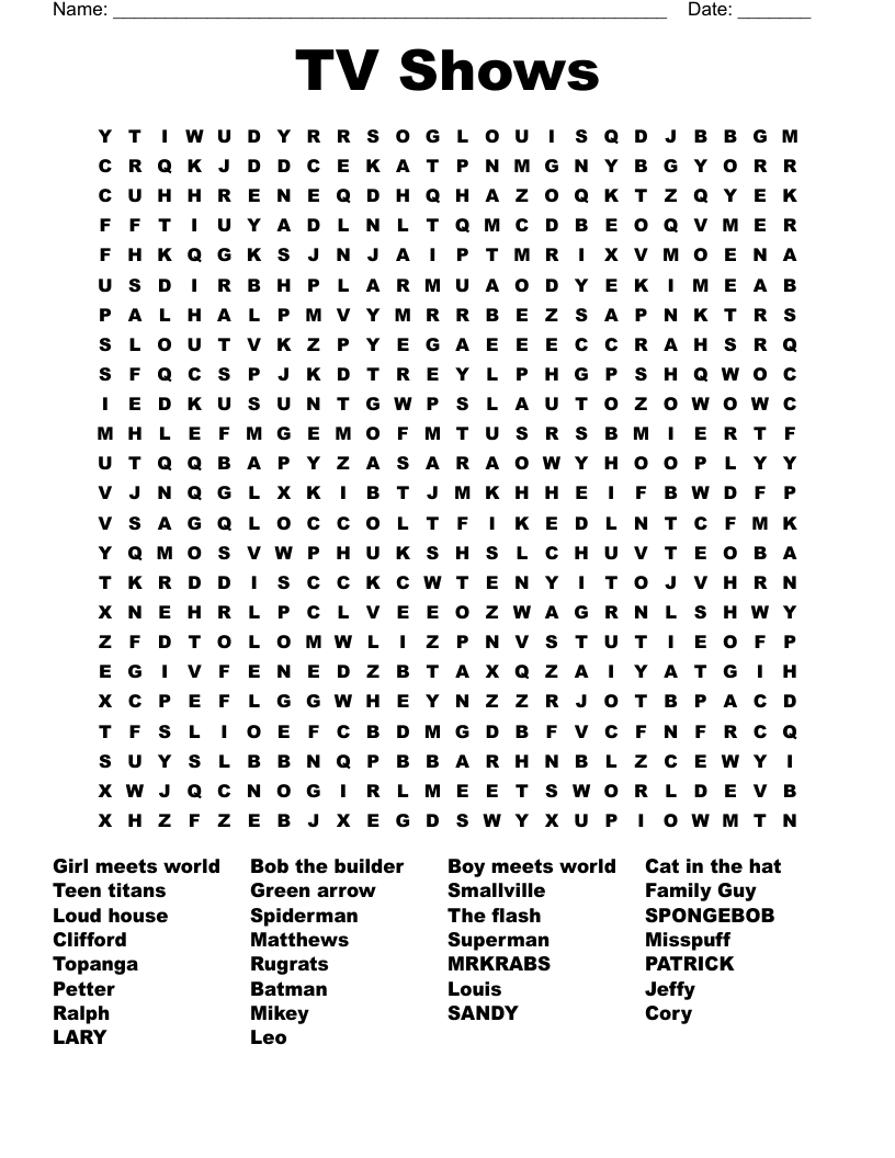 TV Shows Word Search