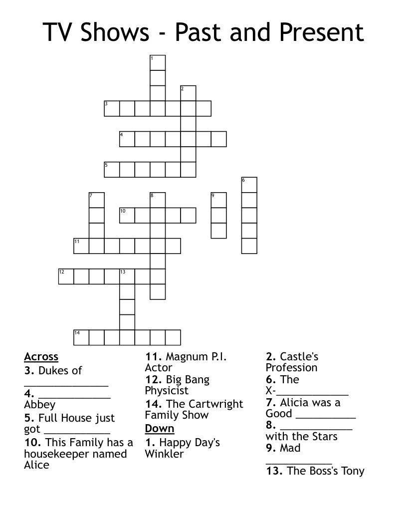 TV Shows - Past and Present Crossword