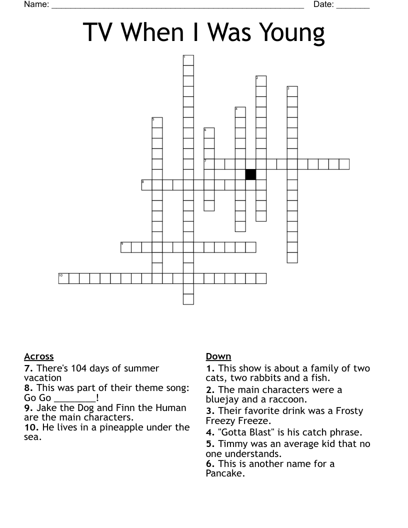 TV When I Was Young Crossword