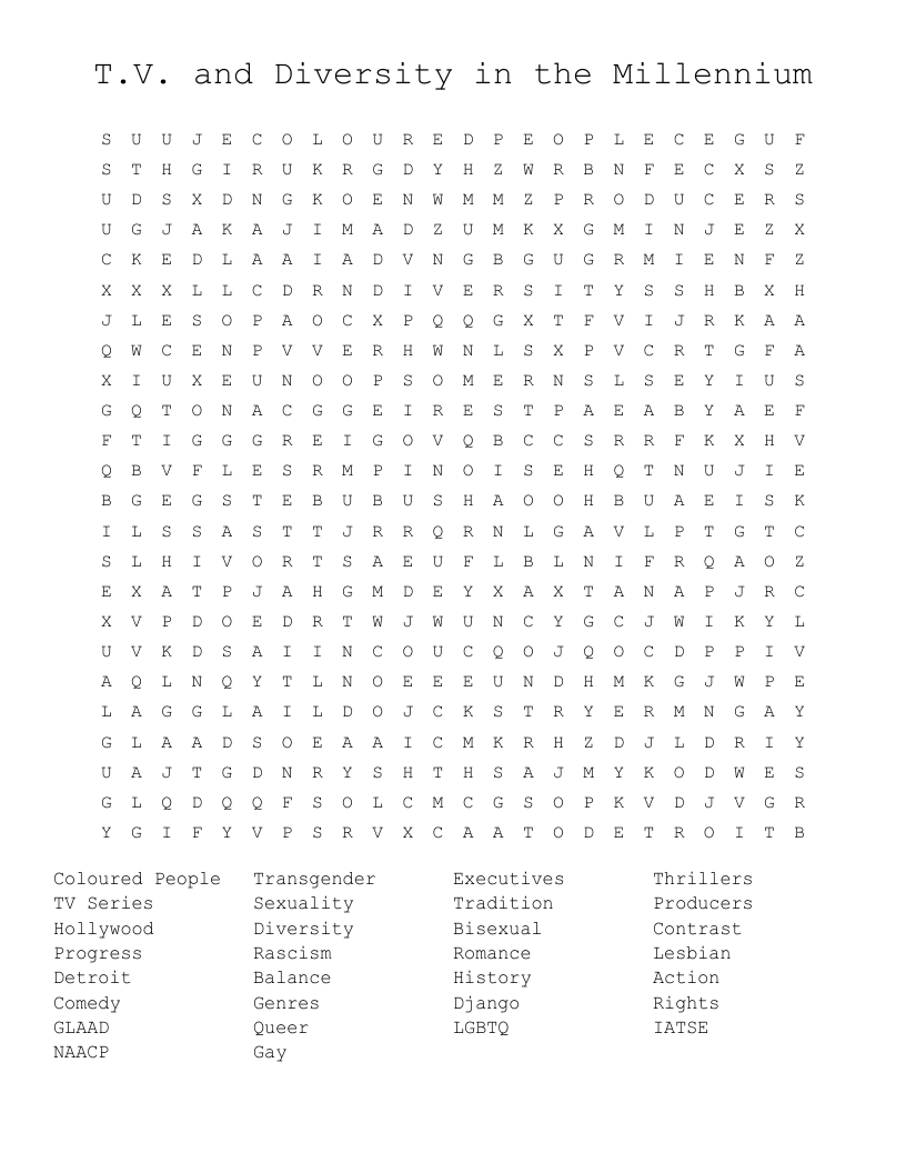 T.V. and Diversity in the Millennium Word Search