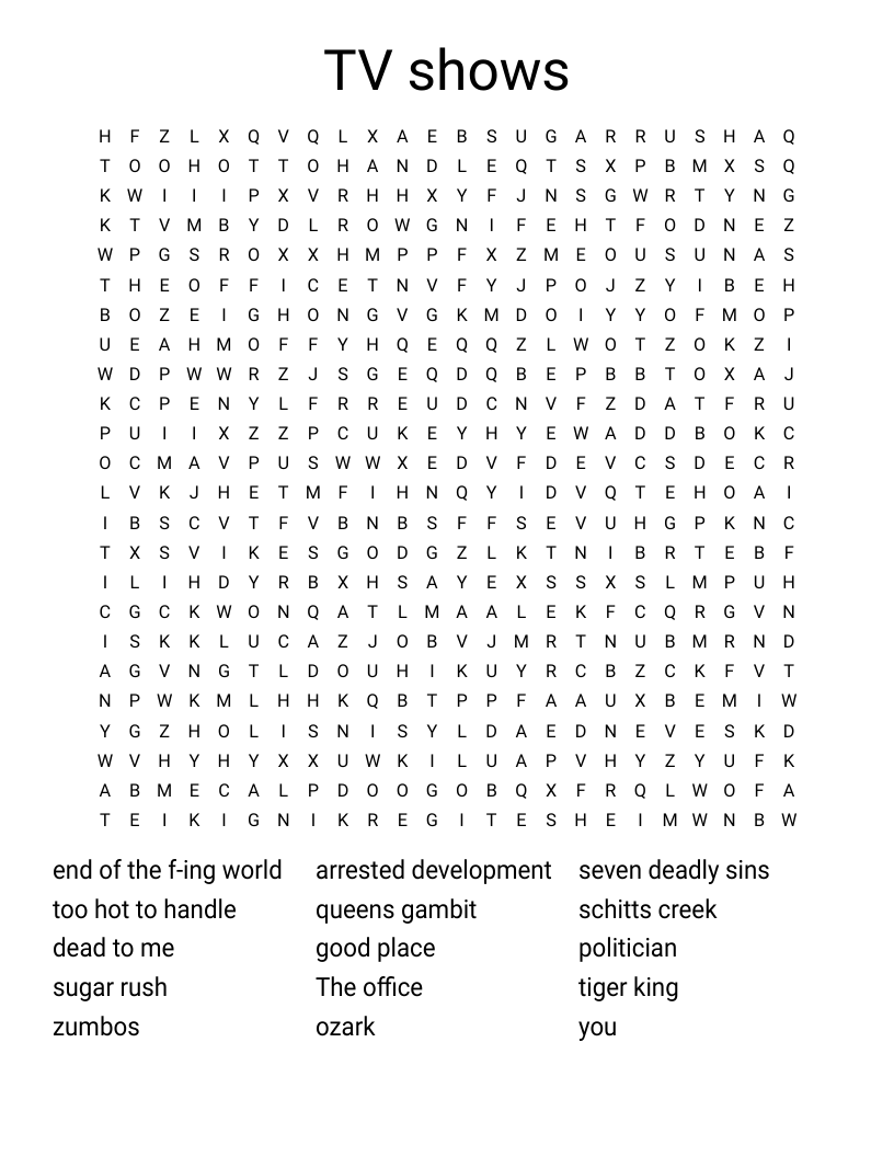 TV shows Word Search