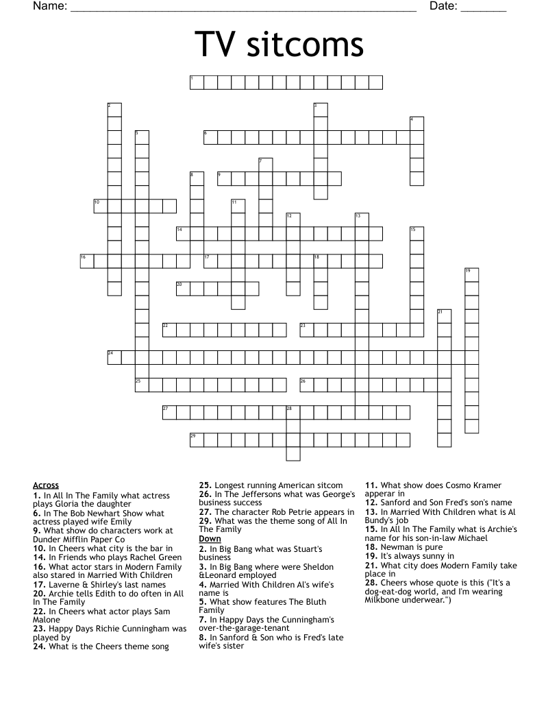 TV sitcoms Crossword