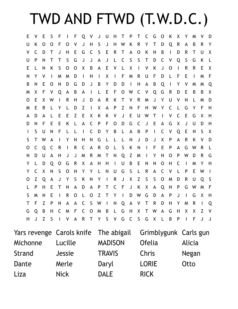 TWD AND FTWD (T.W.D.C.) Word Search