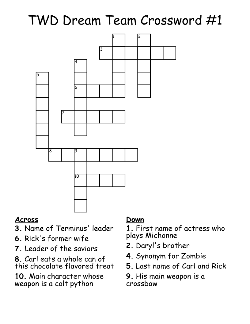 TWD Dream Team  Crossword #1