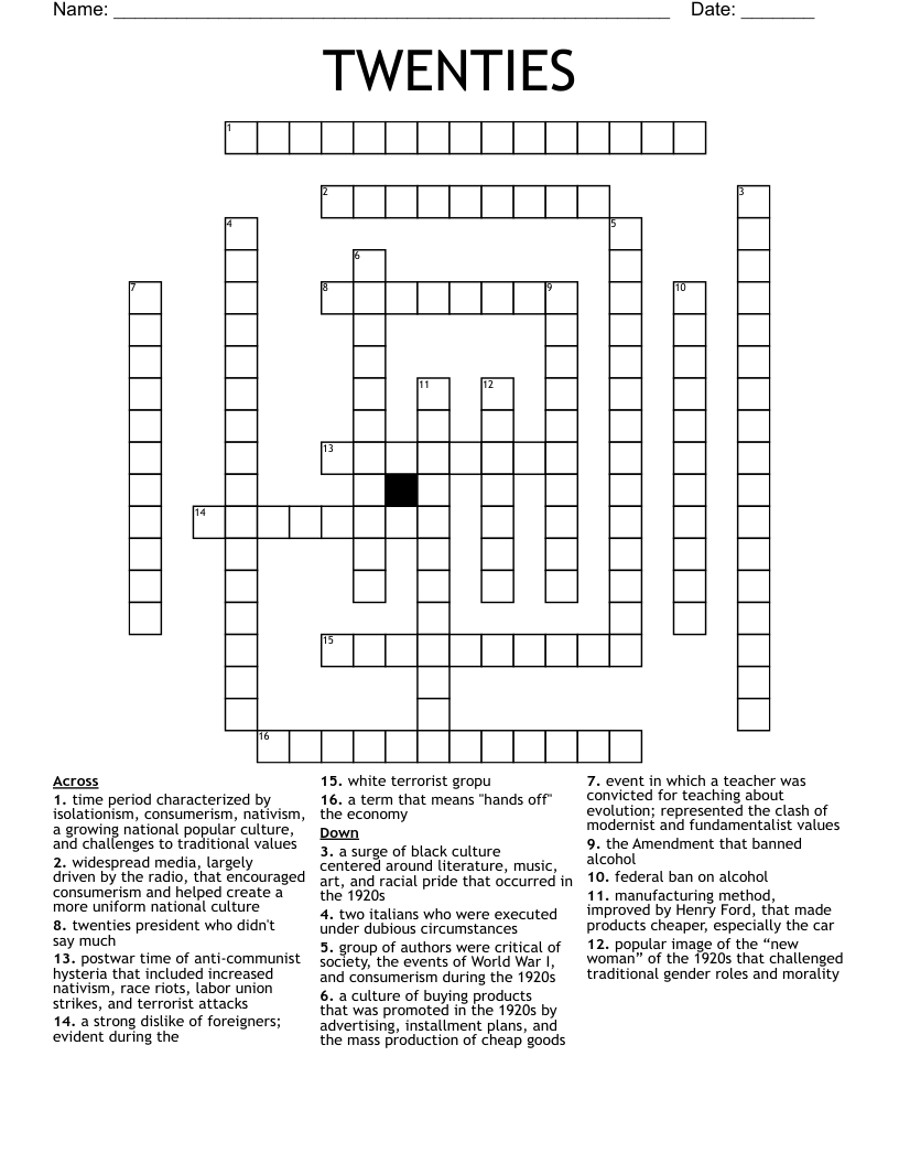 TWENTIES Crossword