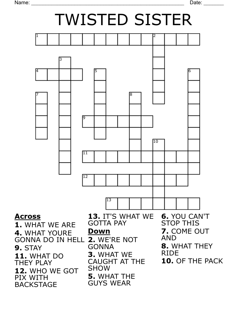 TWISTED SISTER Crossword