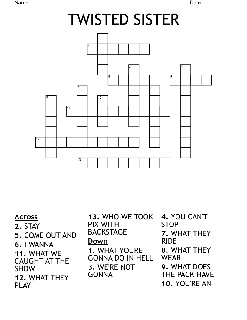 TWISTED SISTER Crossword