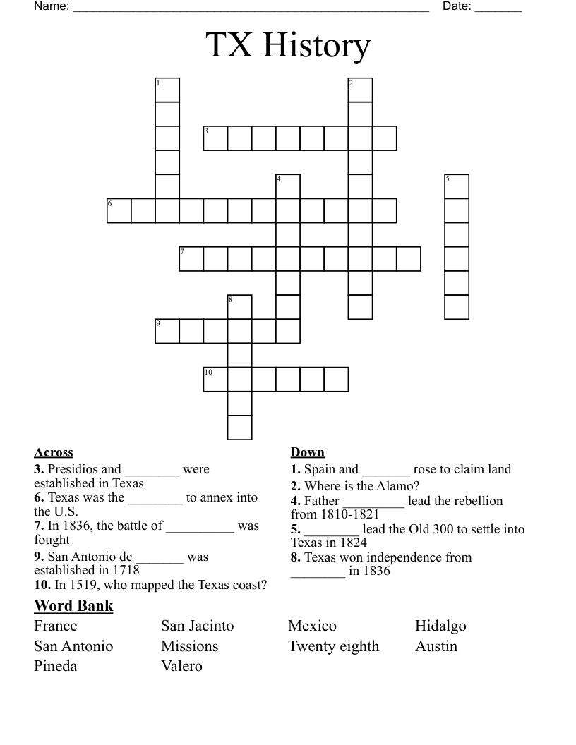 TX History Crossword
