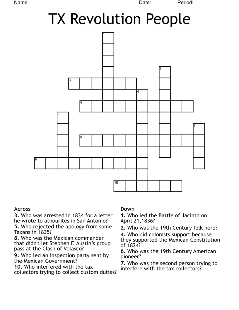 TX Revolution People Crossword