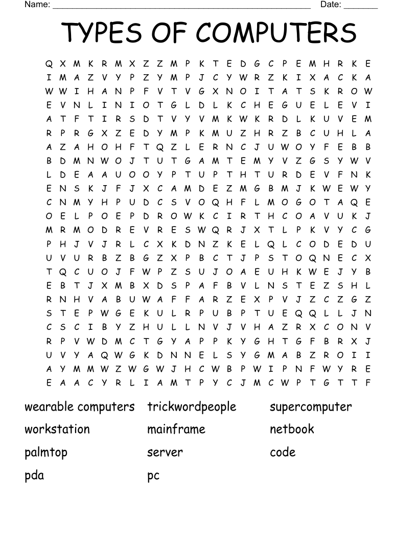 TYPES OF COMPUTERS Word Search