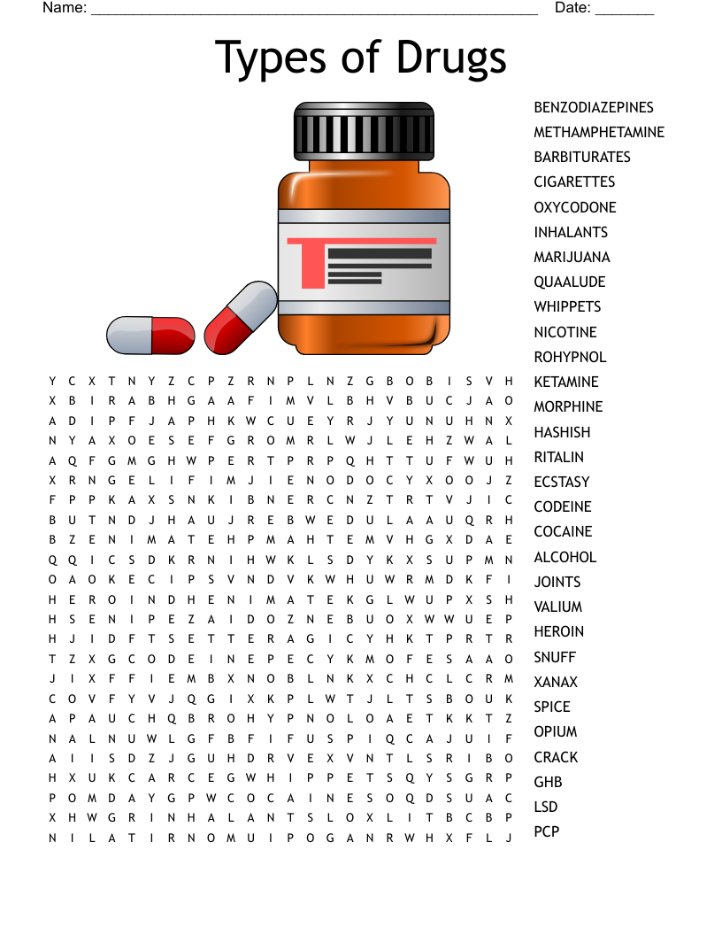Types of Drugs  Word Search