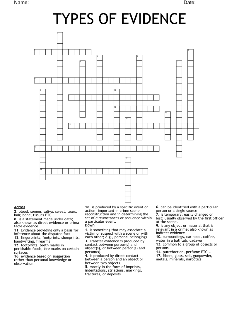 TYPES OF EVIDENCE Crossword