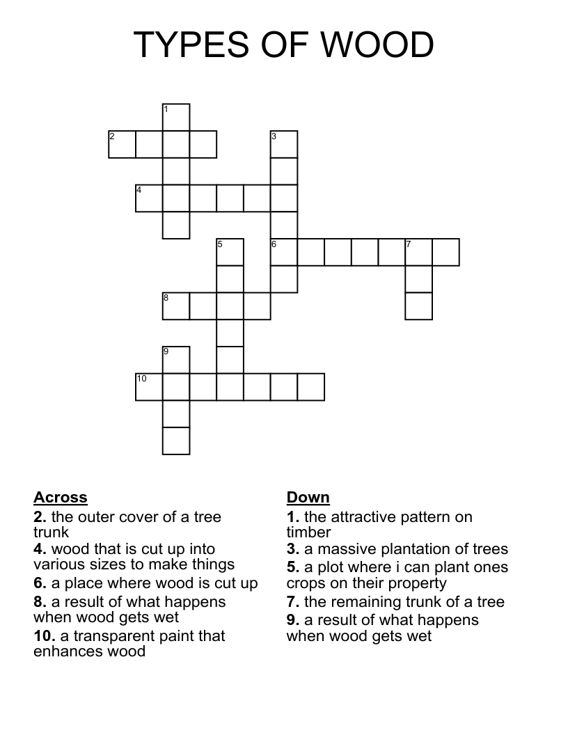 TYPES OF WOOD  Crossword