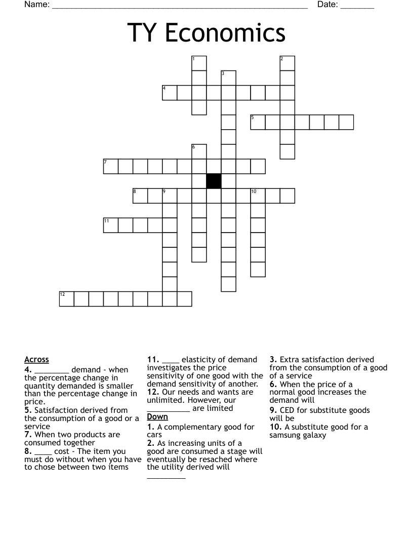 TY Economics Crossword