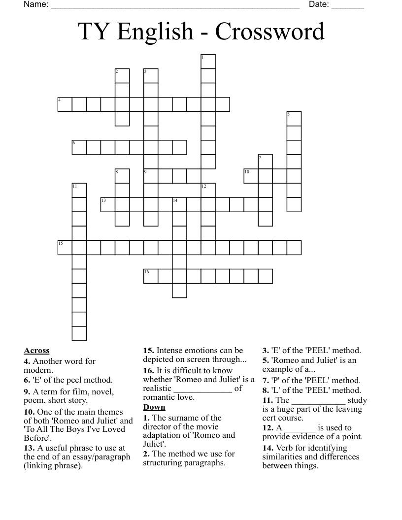 TY English - Crossword