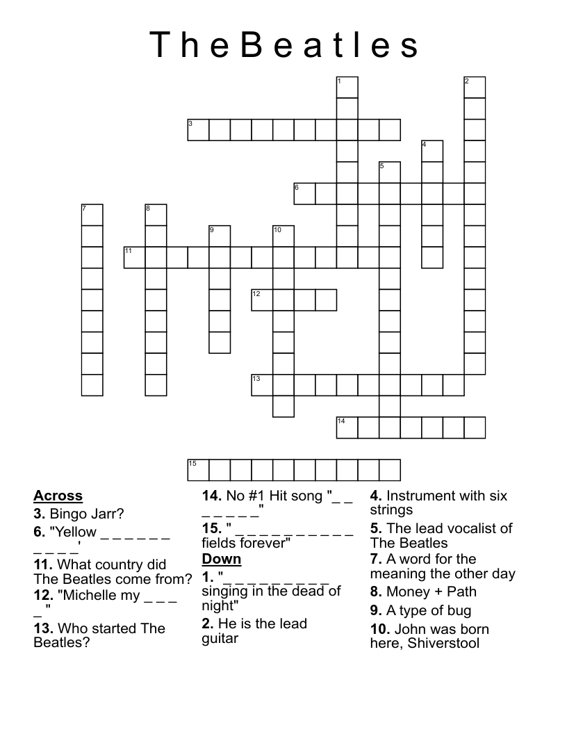 T h e  B e a t l e s Crossword