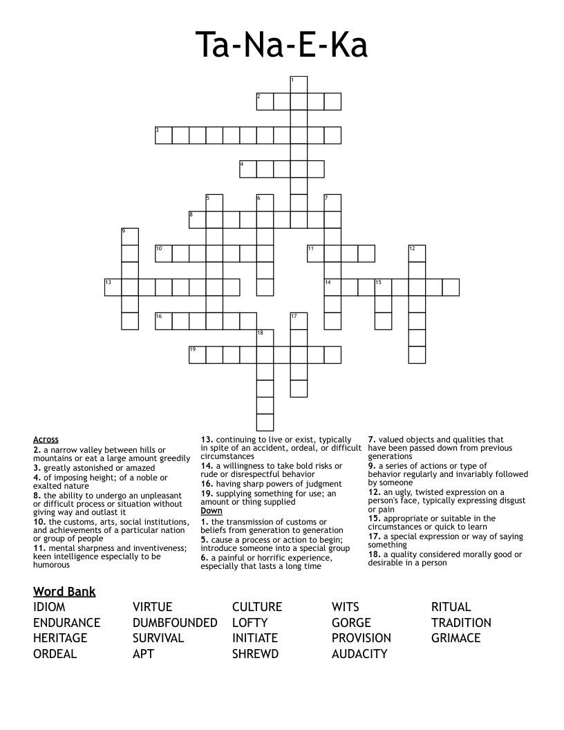 Ta-Na-E-Ka Crossword