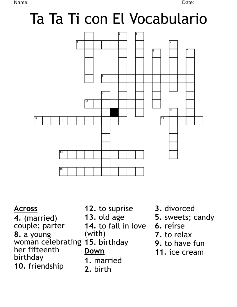Ta Ta Ti con El Vocabulario Crossword