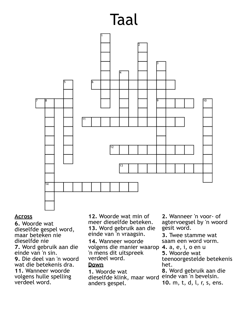 Taal Crossword